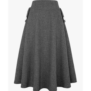NWT High Waisted Wool Plaid A-line Long Skirt - Dark Grey Medium